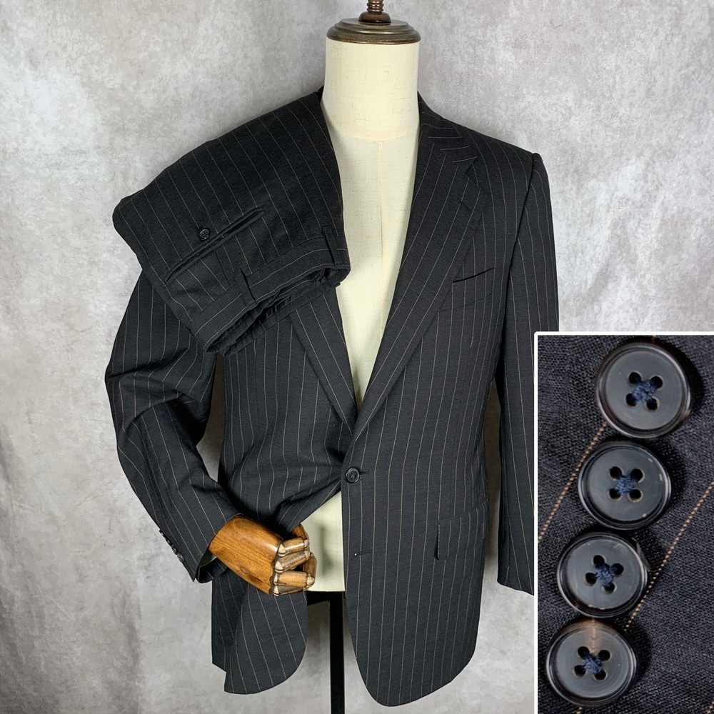 Belvest Suit Men 40R Brown Striped 32x32 Pleated Wool Old Money